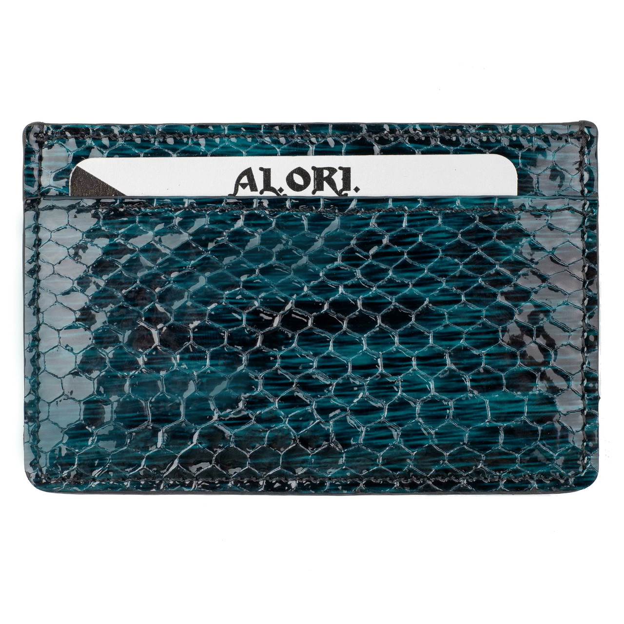 

Картхолдер ALORI из натуральной лаковой кожи с тиснением под рептилию изумрудный (DO-03-4 Green)