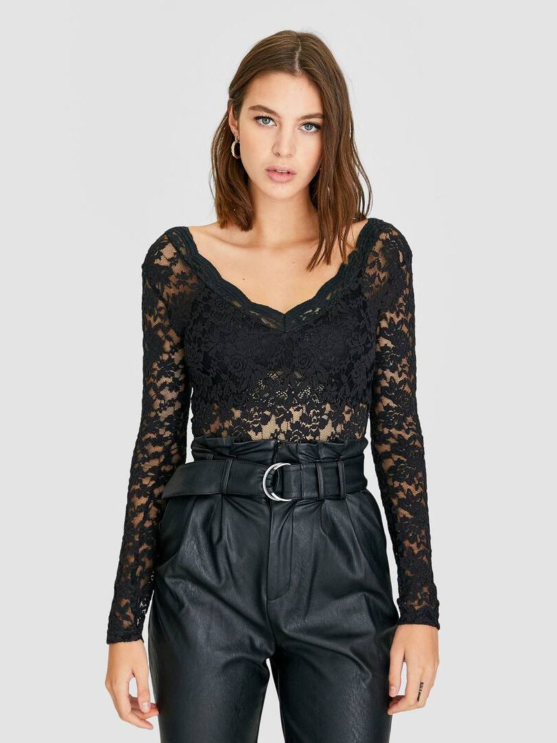 

Боди-блузка Stradivarius 6182/642/001  Черная с розовым, Боди-блузка Stradivarius 6182/642/001 L Черная с розовым