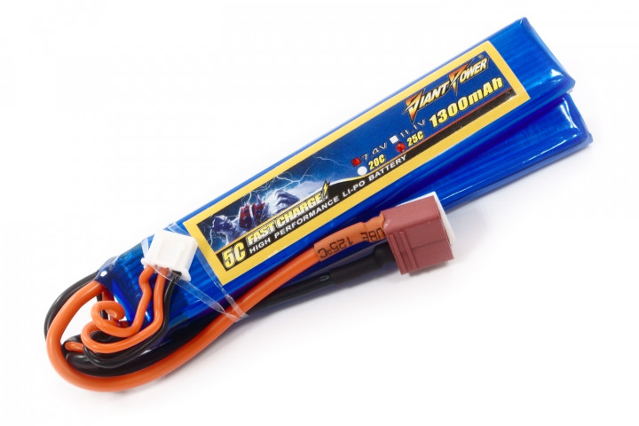 

Аккумулятор для страйкбола Giant Power (Dinogy) Li-Pol 7.4V 2S 1300mAh 25C 16х20х103мм T-Plug