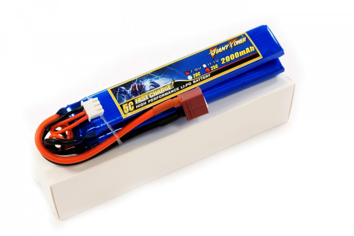 

Аккумулятор для страйкбола Giant Power (Dinogy) Li-Pol 7.4V 2S 2000mAh 25C 2 лепестка 10.5х21х126мм T-Plug