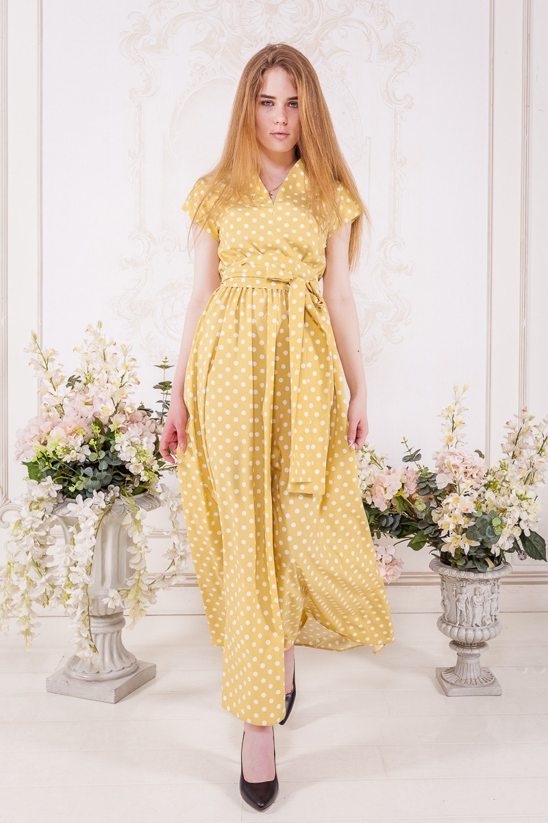 

Длинное платье в горох JadFashion S/M желтый 43285749