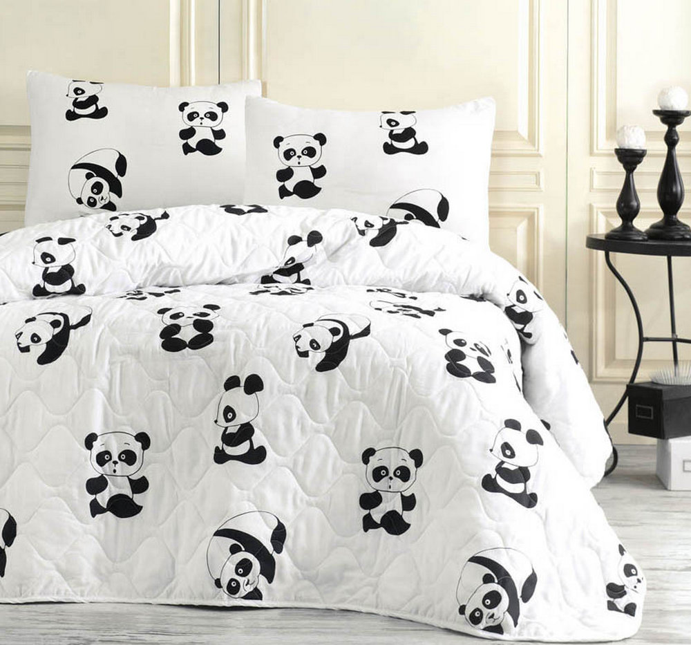 

Покрывало стеганое Eponj Home B&W Panda 160х220 с наволочкой 50х70