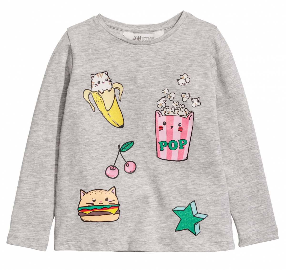 

Футболка с длинными рукавами для девочки H&M 0565200005 92 СМ Серый 56628