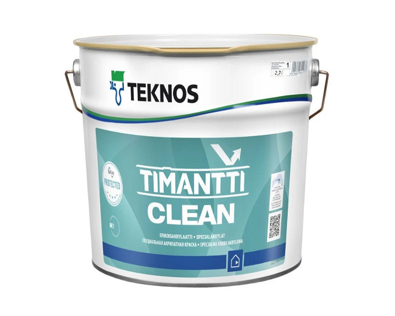 

Краска антимикробная с серебром TEKNOS TIMANTTI CLEAN для влажных помещений белая (база 1) 2,7л