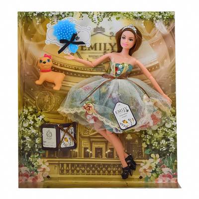 

Кукла Emily Брюнетка в цветочном сарафане с расческой и щенком (QJ078B) (10-554997)