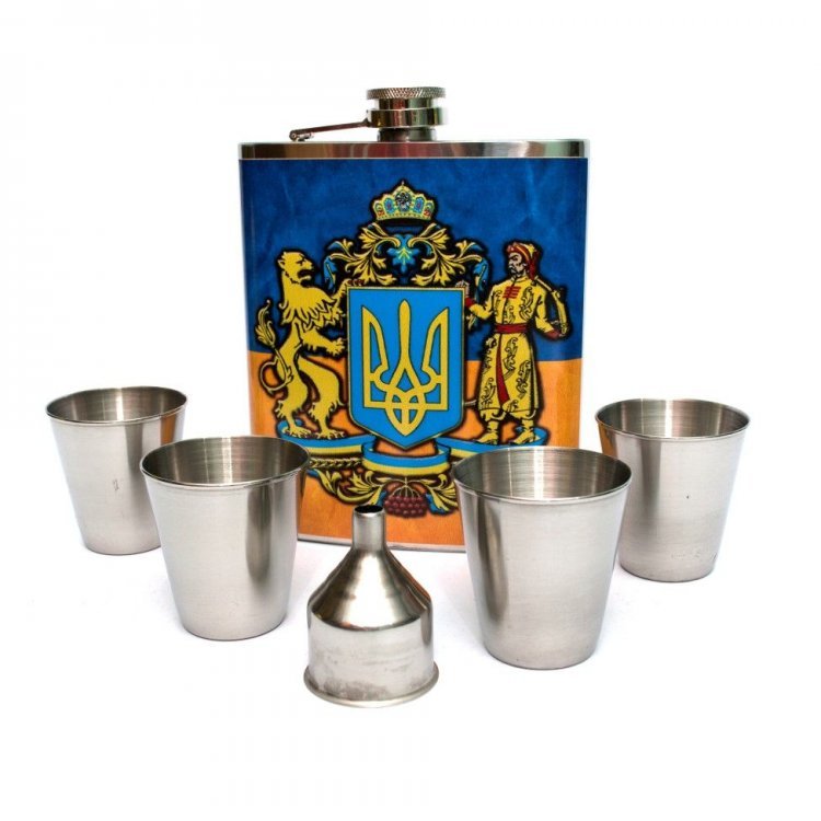 

Украинский набор фляга, стопки, лейка Handmade (dec0004700) Желто-синий