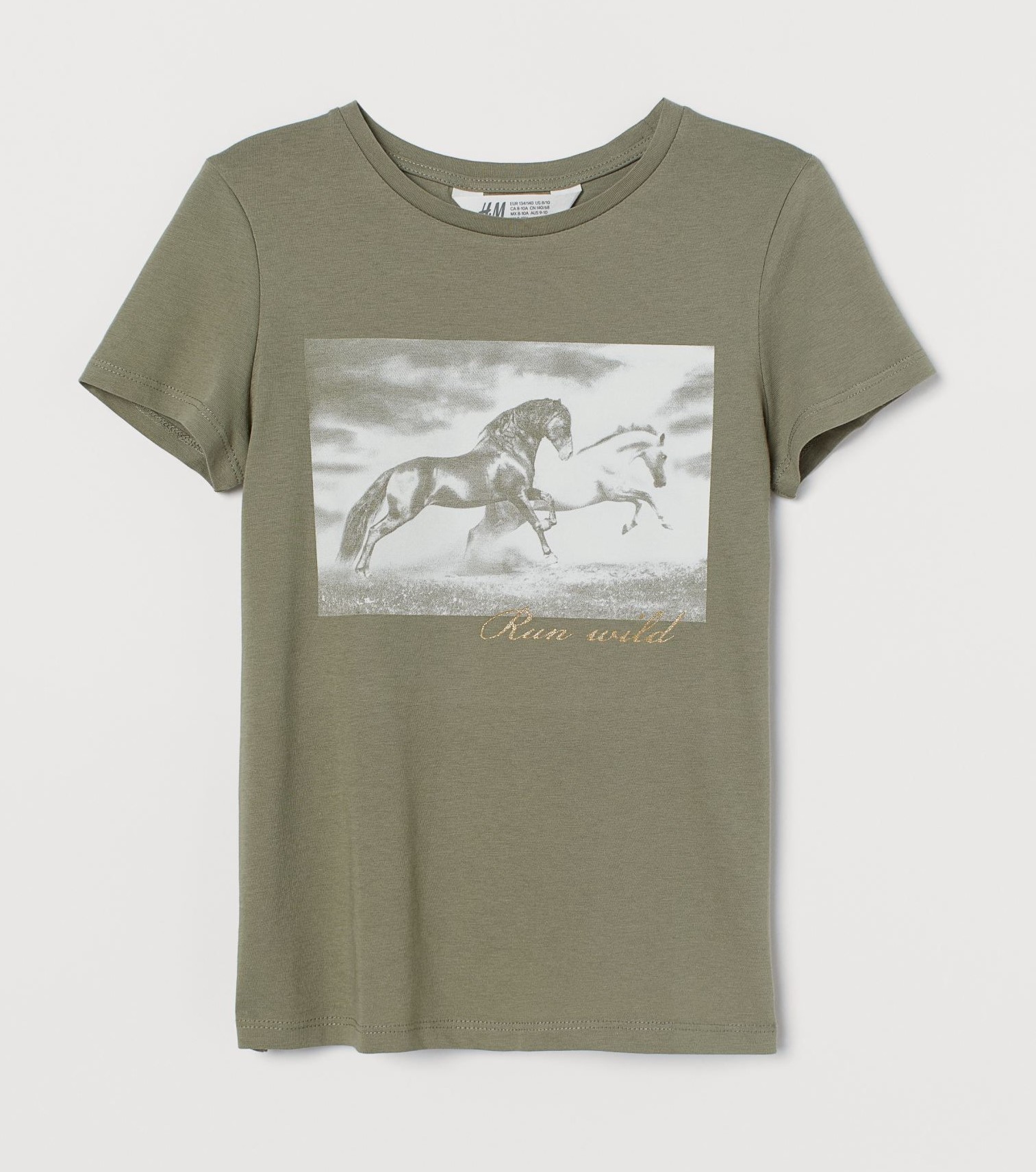 

Футболка для девочки H&M "Лошади" хаки 152
