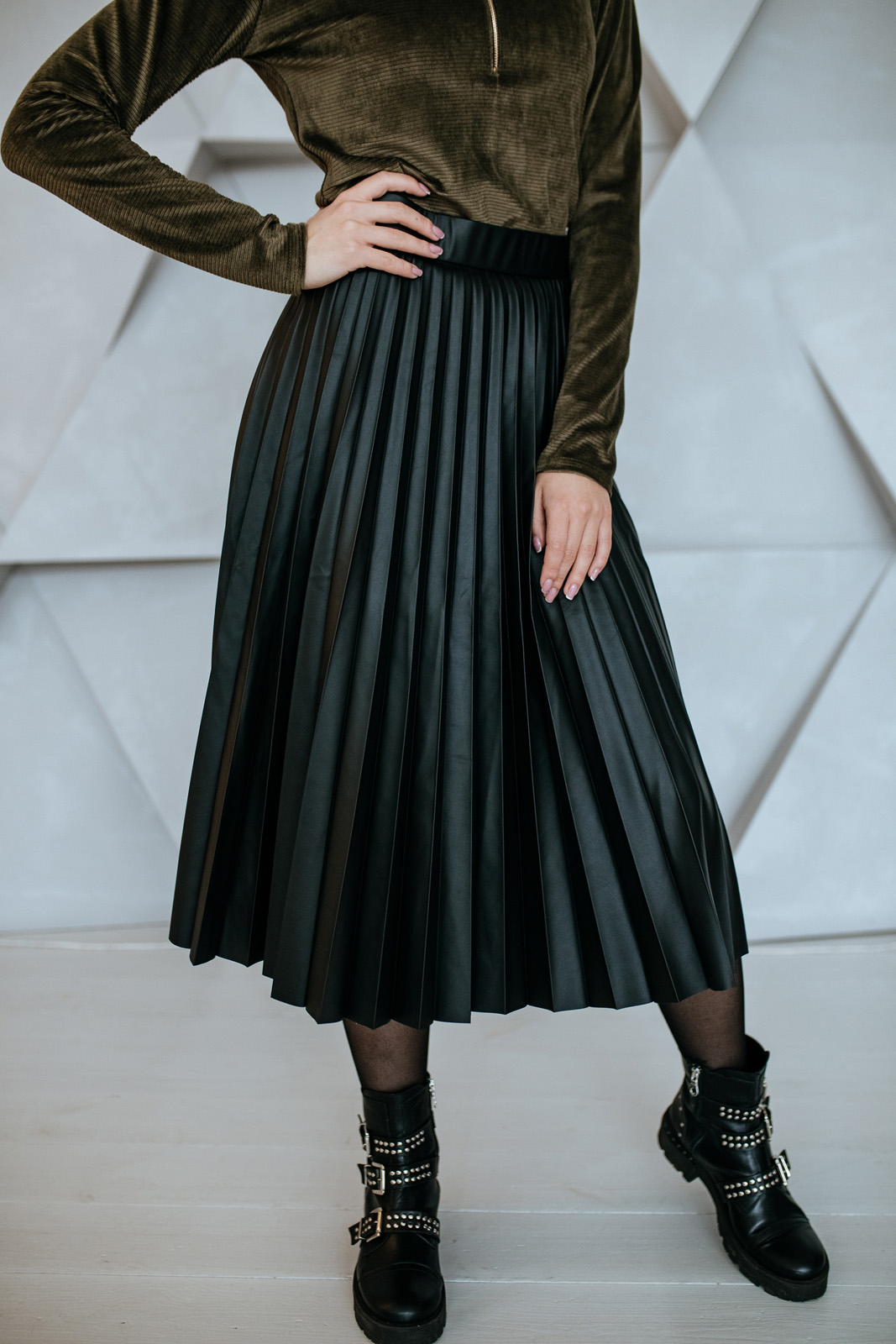 

Юбка Wear me плиссе кожаная 44 Чёрный 1w/17/29