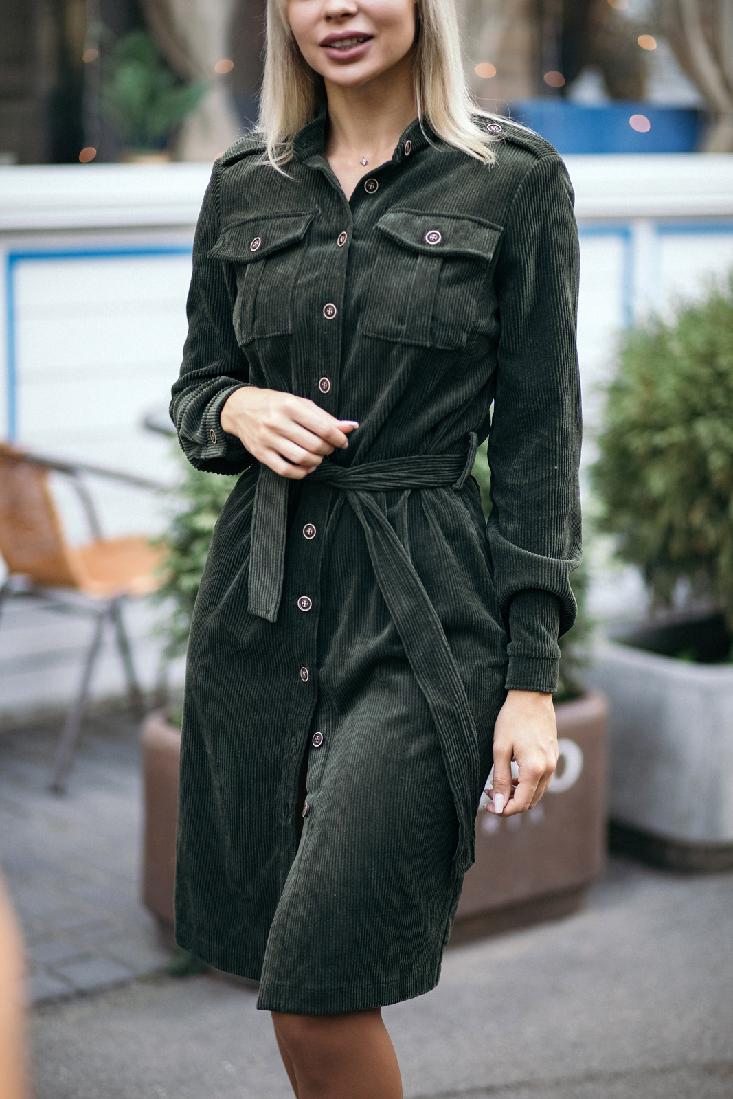 

Платье Wear me женское зимнее вельветовое с пуговицами с поясом M Зелёный 2w/19/64