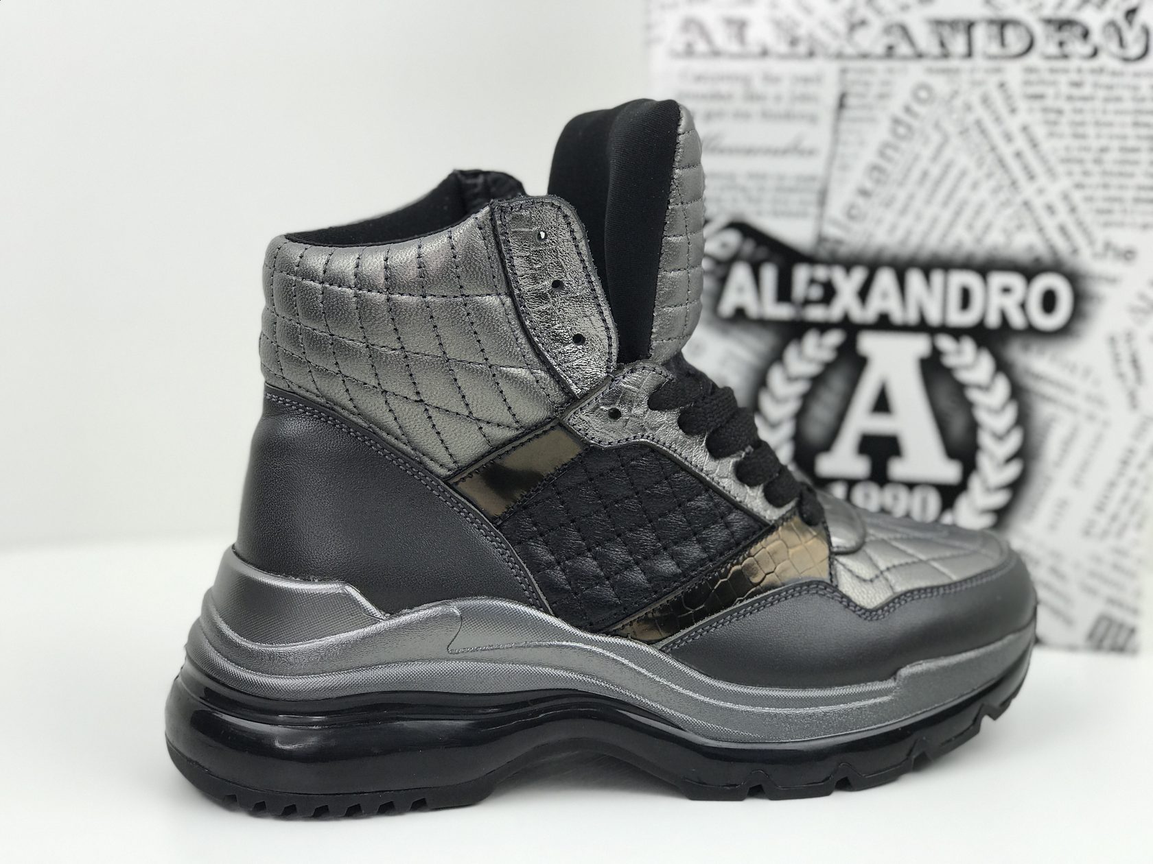 

Ботинки Женские Alexandro Confidenc Silver 40 Серые Зимние Кожаные