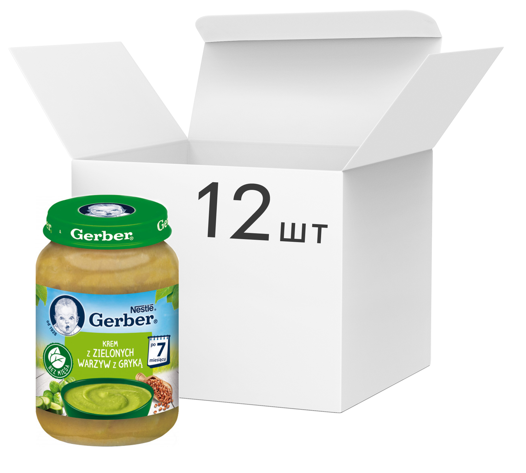

Упаковка пюре Gerber Суп-пюре с зелеными овощами и гречкой 12x190 г (7613035500136)