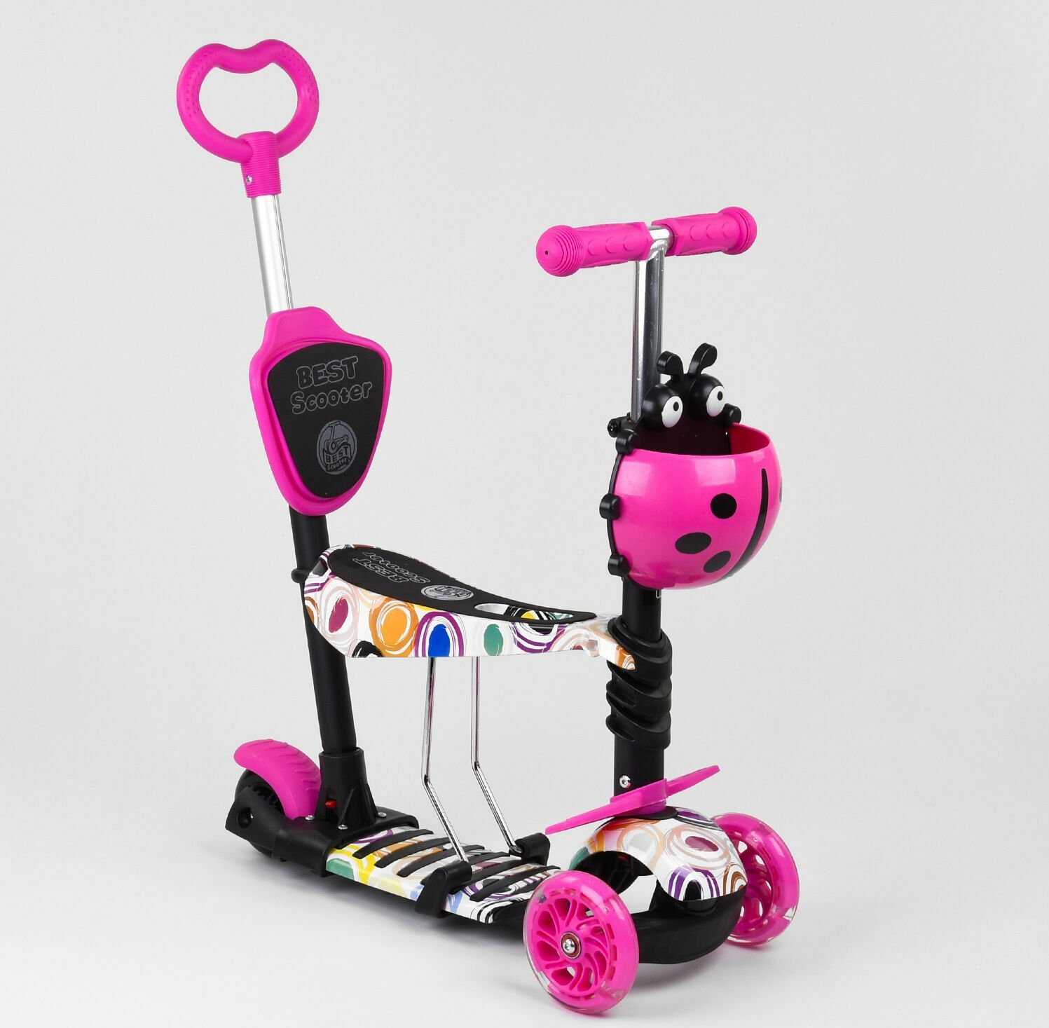 

Самокат трехколесный Best Scooter 75009 Колеса полиуретан Светятся Родительская ручка Абстракция розовый