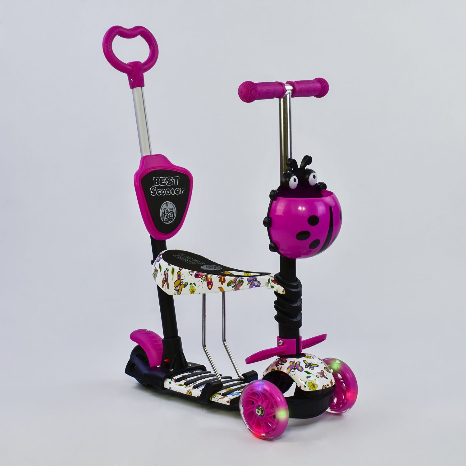 

Самокат трехколесный Best Scooter 58420 Колеса полиуретан Светятся Родительская ручка Розовый