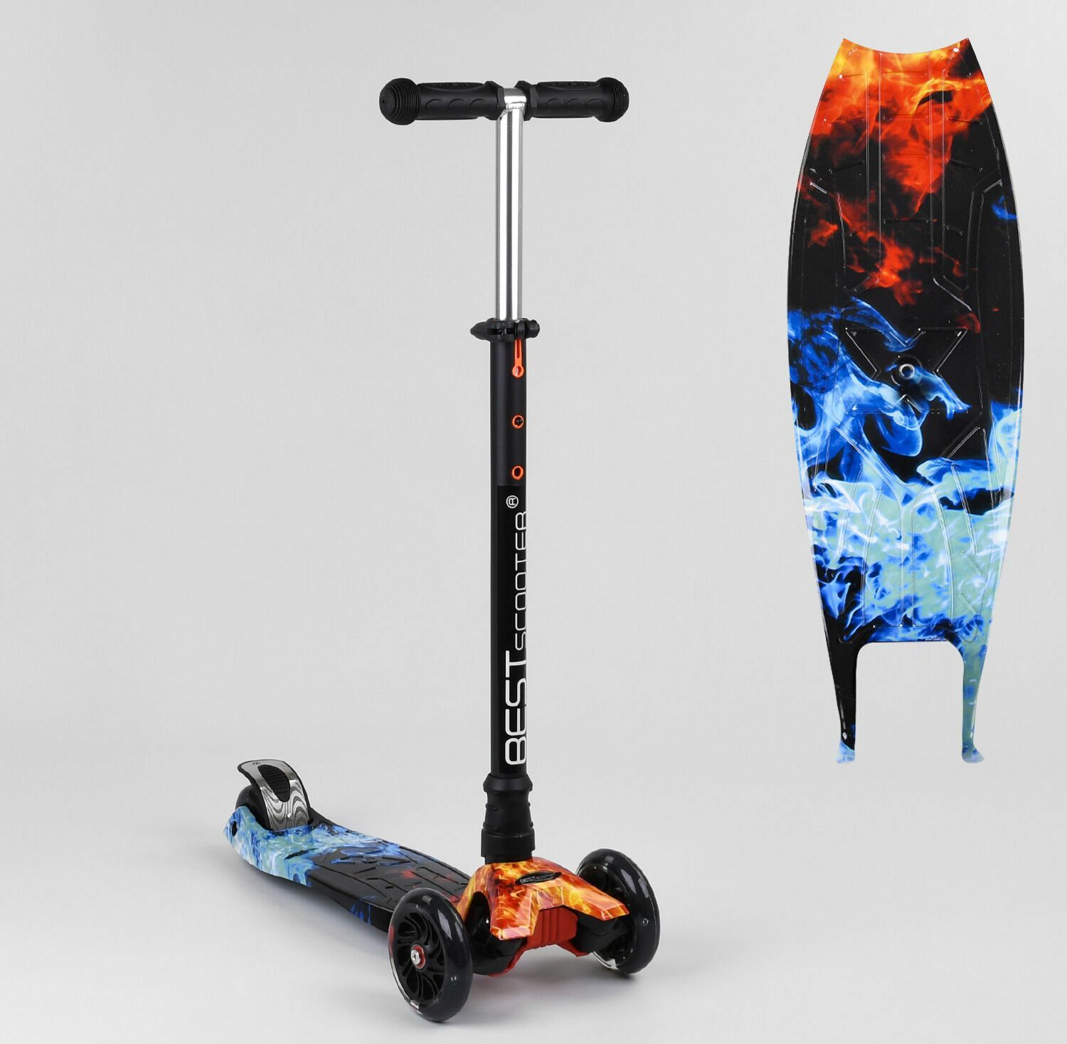 

Самокат трехкодесный Best Scooter A 25769 /779-1517 Колеса с подсветкой Полиуретан Огонь и Лед