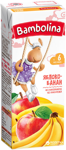 Акція на Упаковка яблочно-бананового нектара Bambolina 200 мл х 27 шт (4813538003766) від Rozetka UA
