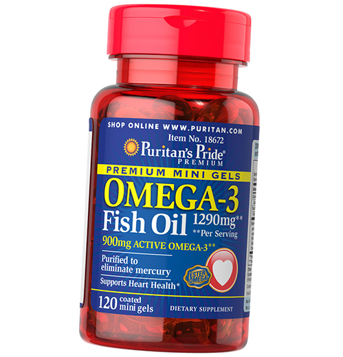 

Омега 3, Omega-3 Fish Oil 1290 Mini Gels, Puritan's Pride 120гелкапс (67367011)