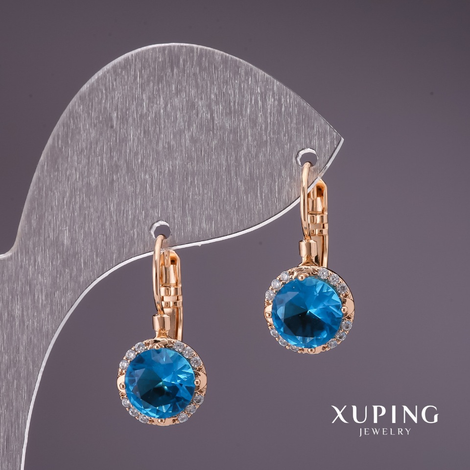 

Серьги Xuping с голубыми камнями 22х10мм позолота 18к, ida29403