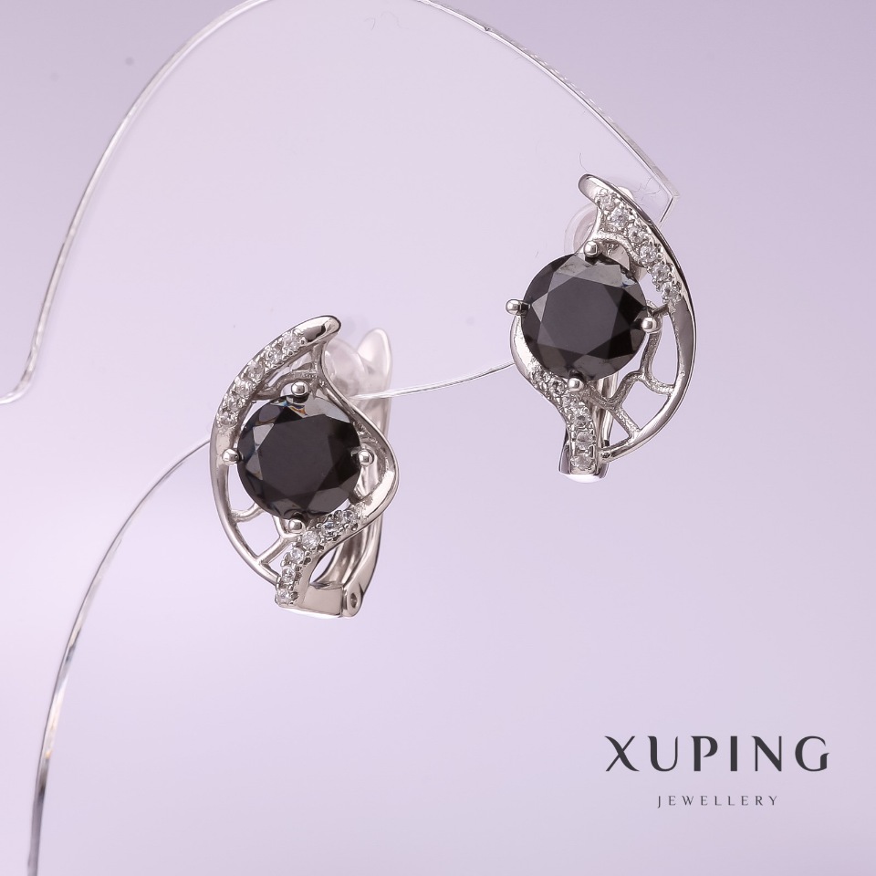 

Серьги Xuping с черным камнем 16х10мм родий, ida28610