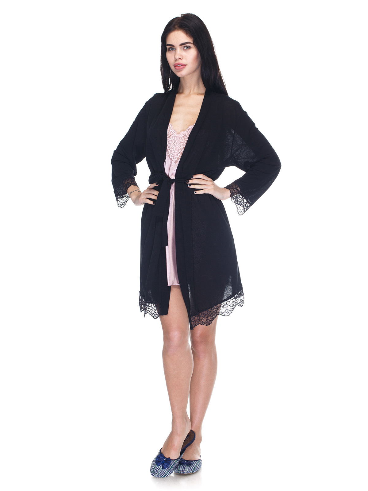 

Халат хлопковый с кружевом черный Serenade 3011 Black  (0689, Халат хлопковый с кружевом черный Serenade 3011 Black XL (0689)