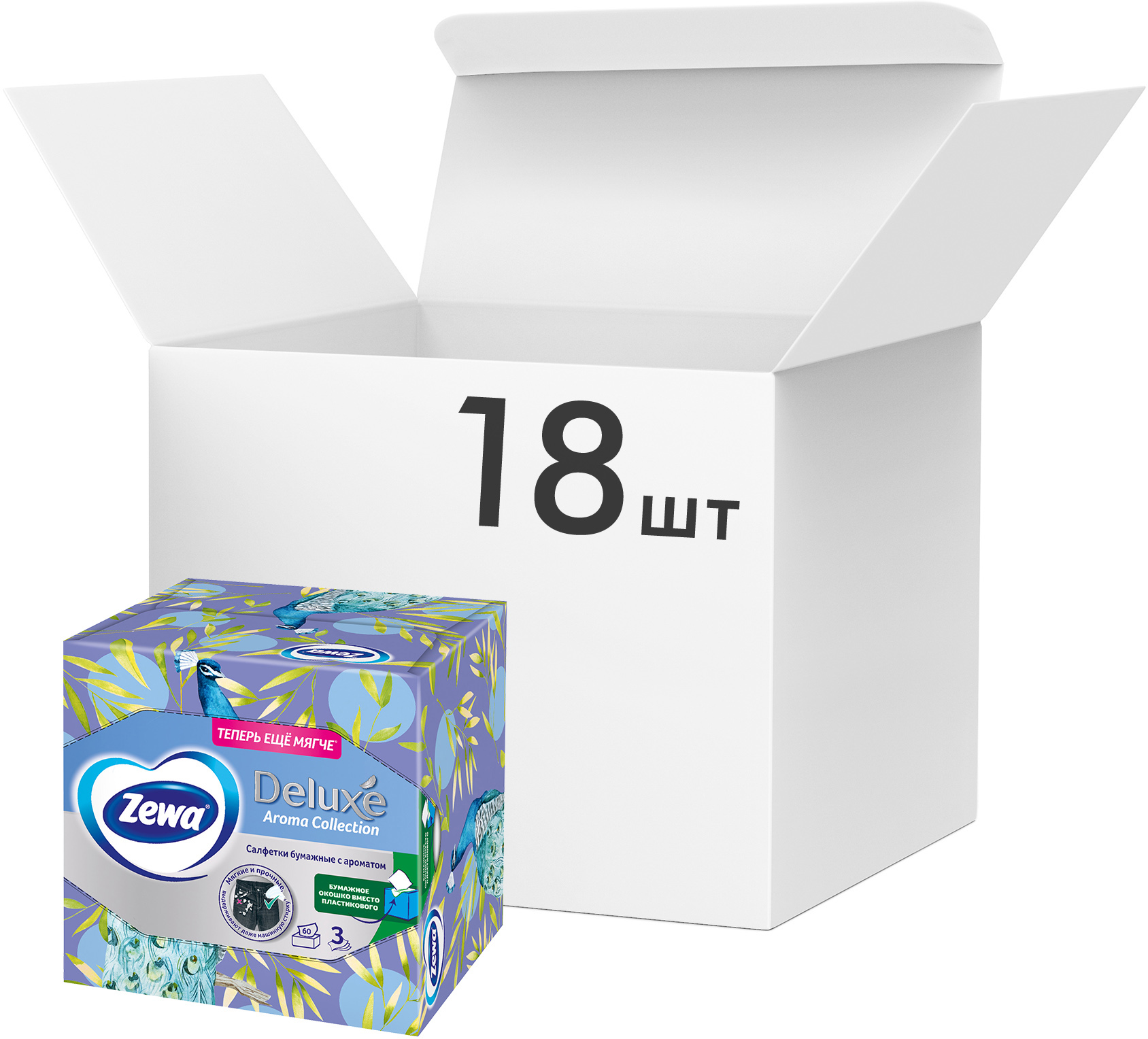 

Упаковка салфеток Zewa Deluxe Camomile бумажных трехслойных с ароматом ромашки 18 пачек по 60 шт (7322540883312/7322541085029)