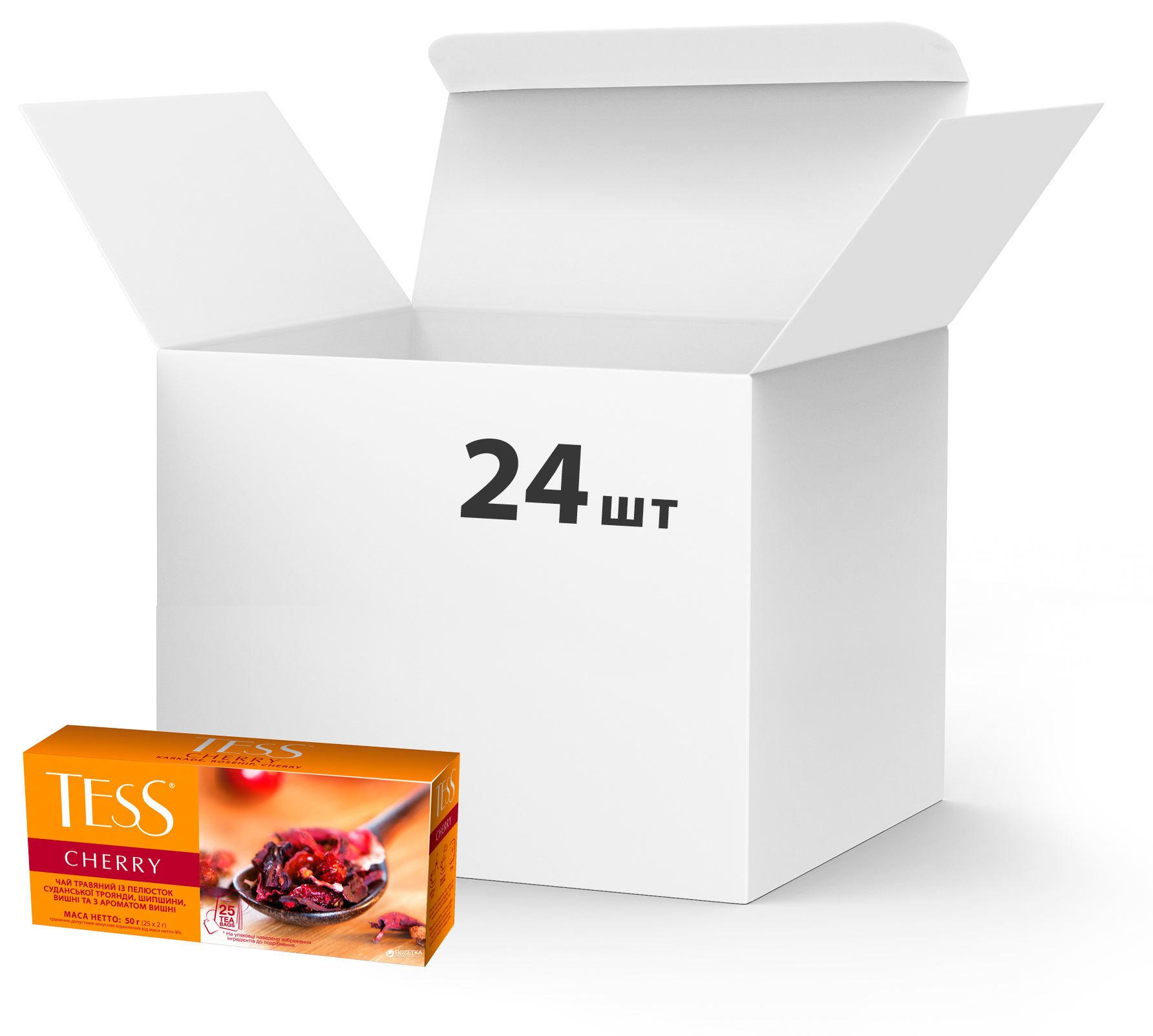 Акція на Упаковка чая травяного пакетированного TESS Cherry 24 шт по 25 пакетиков (4823096802091) від Rozetka UA