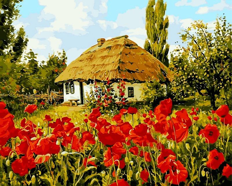 

Картина по номерам DIY Babylon Premium Домик в маках (NB355) 40х50 см. На цветном холсте (157223)