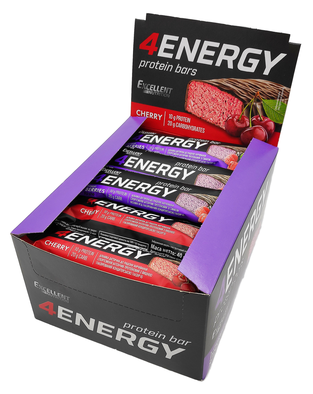 

Упаковка батончиков Excellent Nutrition 4Energy Protein Bar Вишня и Лесные ягоды 12 шт х 40 г