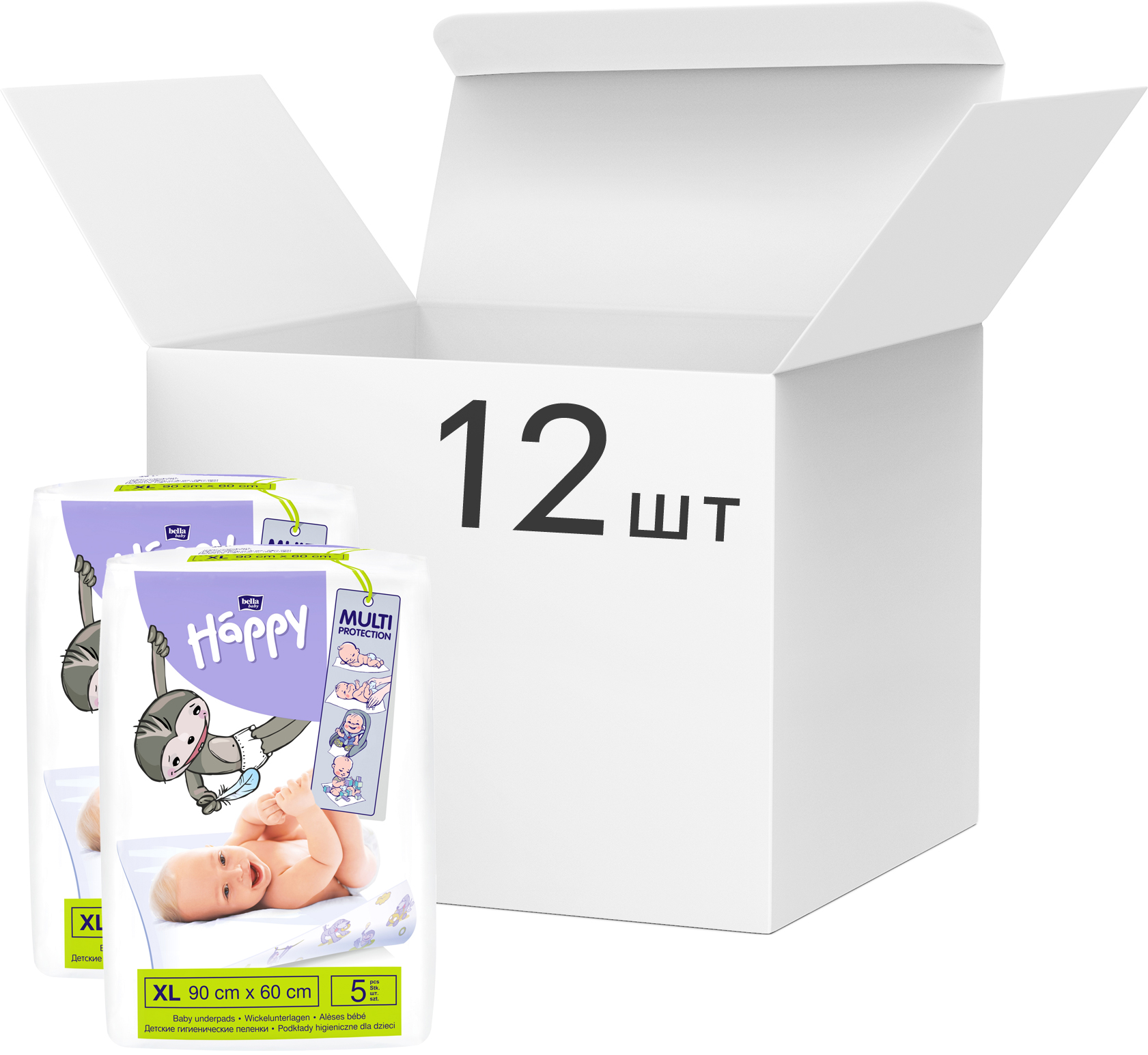 

Упаковка одноразовых пеленок Bella Baby Happy 60x90 см 12 пачек по 5 шт (BB-091-MMMM-004)