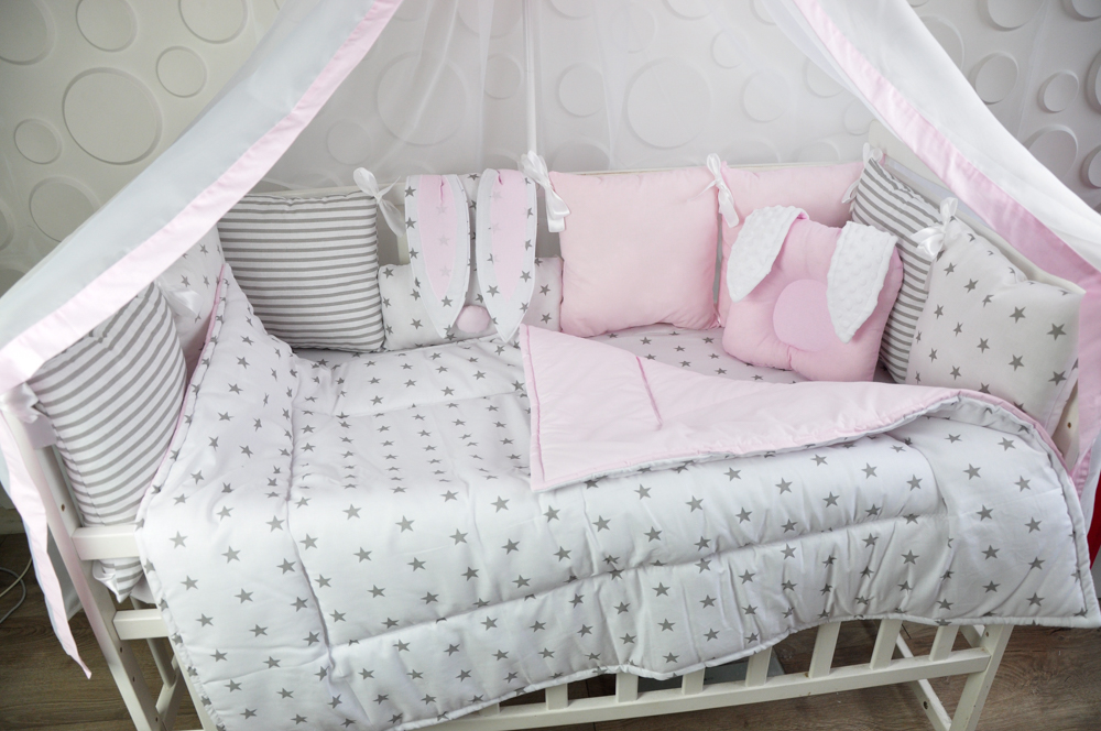 

Бортики в кроватку Littlebo 10 предметов. со звездами розово-белый