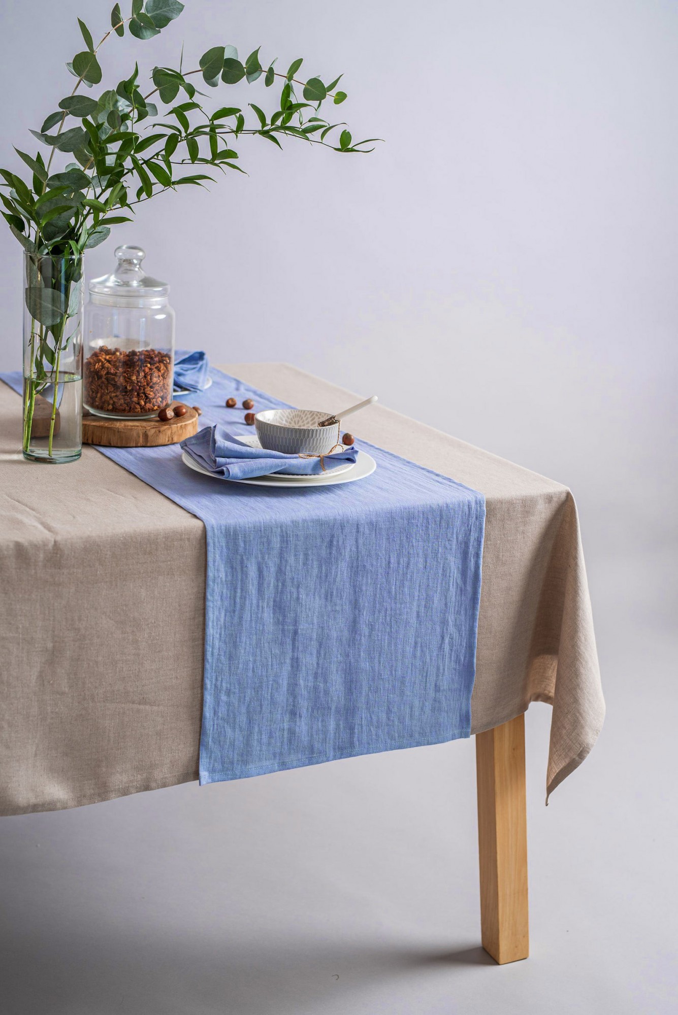 

Скатерть-дорожка Раннер из льняной ткани TouchableLinen 1 шт 40*250 см Васильковый