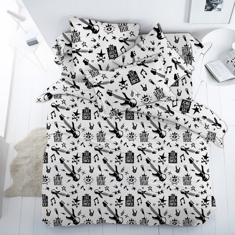 

Комплект постельного белья с гитарами "Рок звезда" CottonTwill 1.5-спальный 150х220 см Поплин (ДПР031-3)