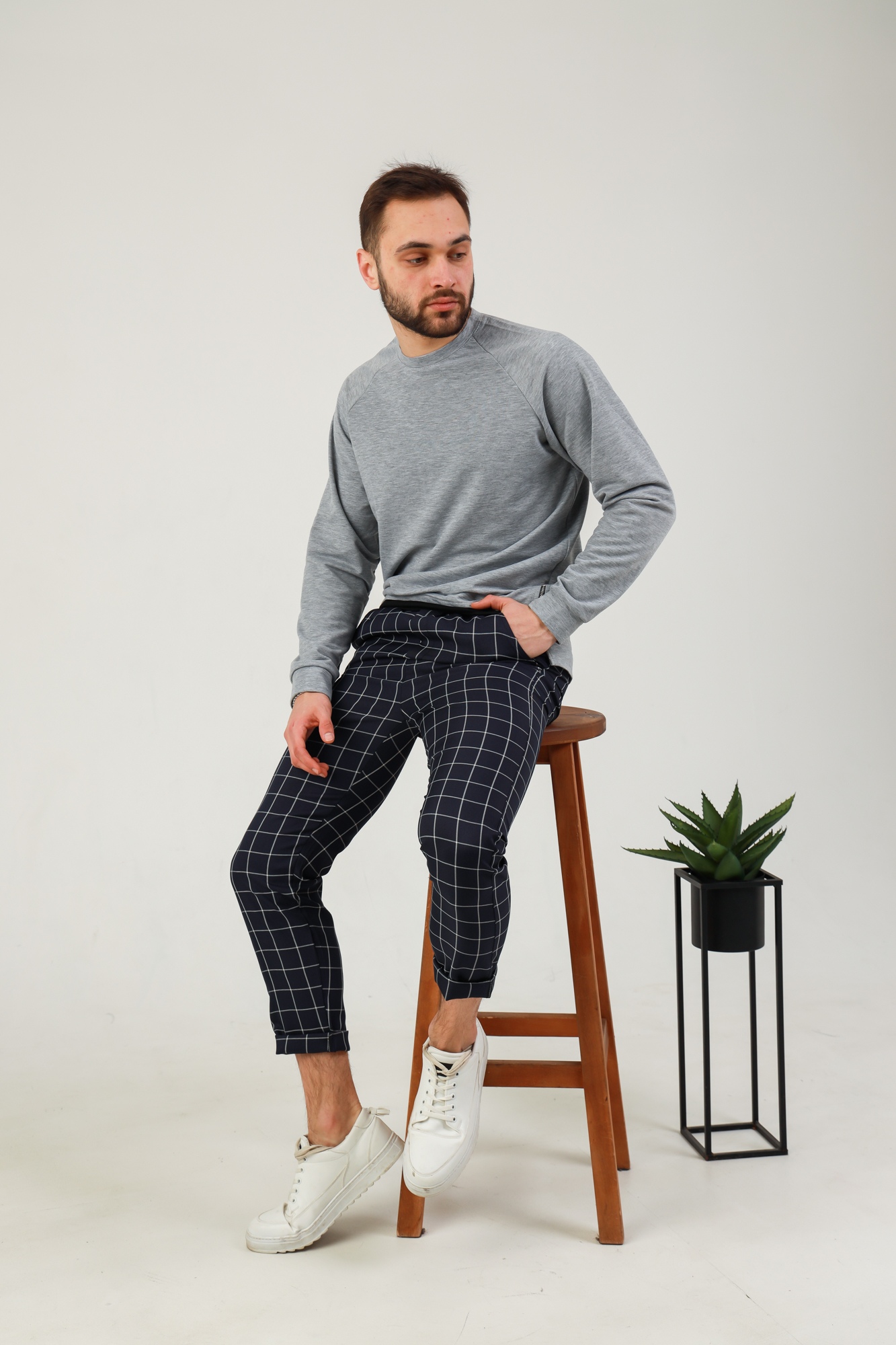 

Мужские брюки Fashion Man BD0207 темно-синие в клетку рXL