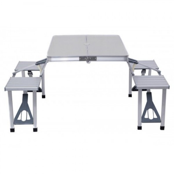 

Алюминиевый стол для пикника раскладной со 4 стульями Folding Table 85х67х67 см (Серебристый)