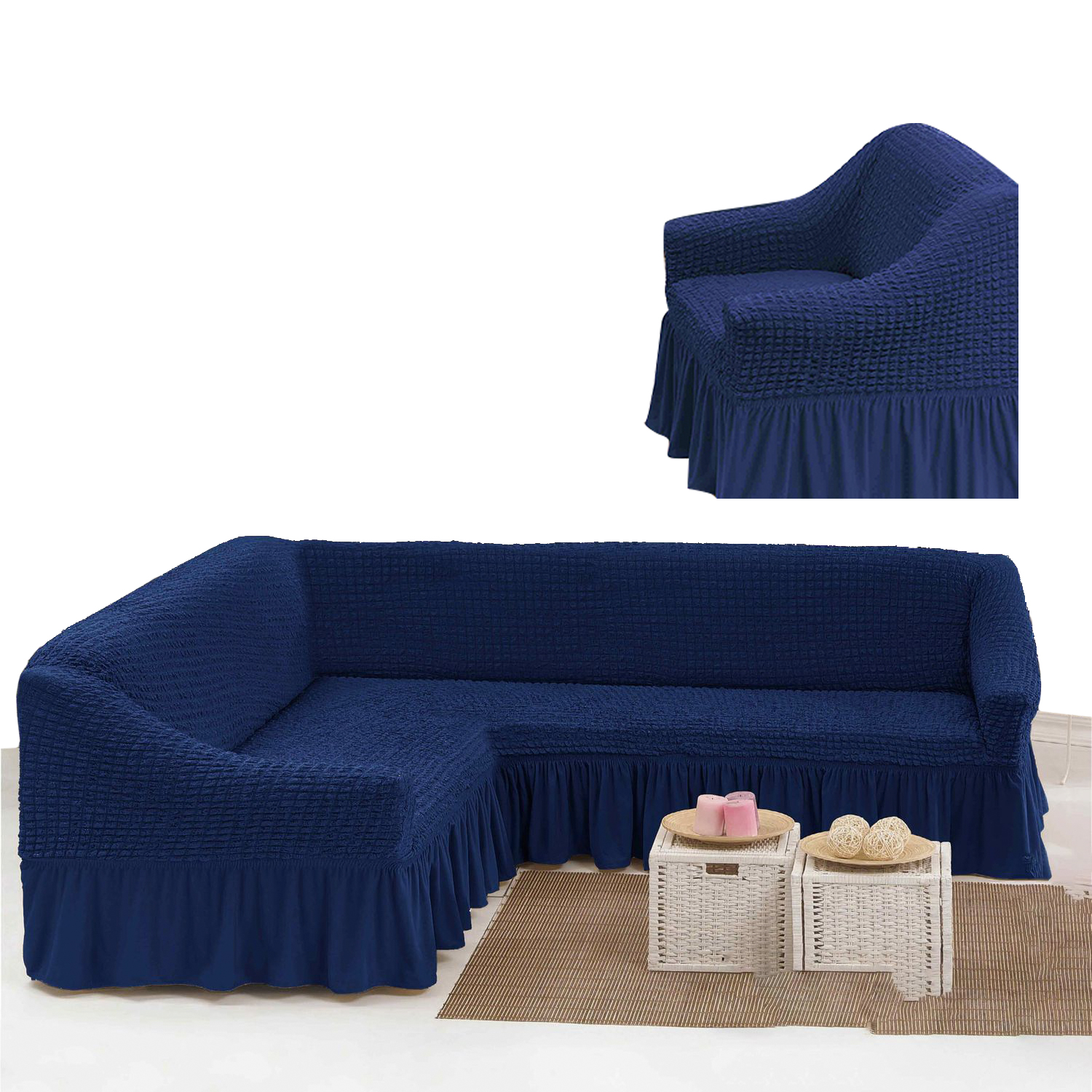 

Чехлы на угловой диван и кресло Home Collection Evibu Турция Синий (NUK-925117)