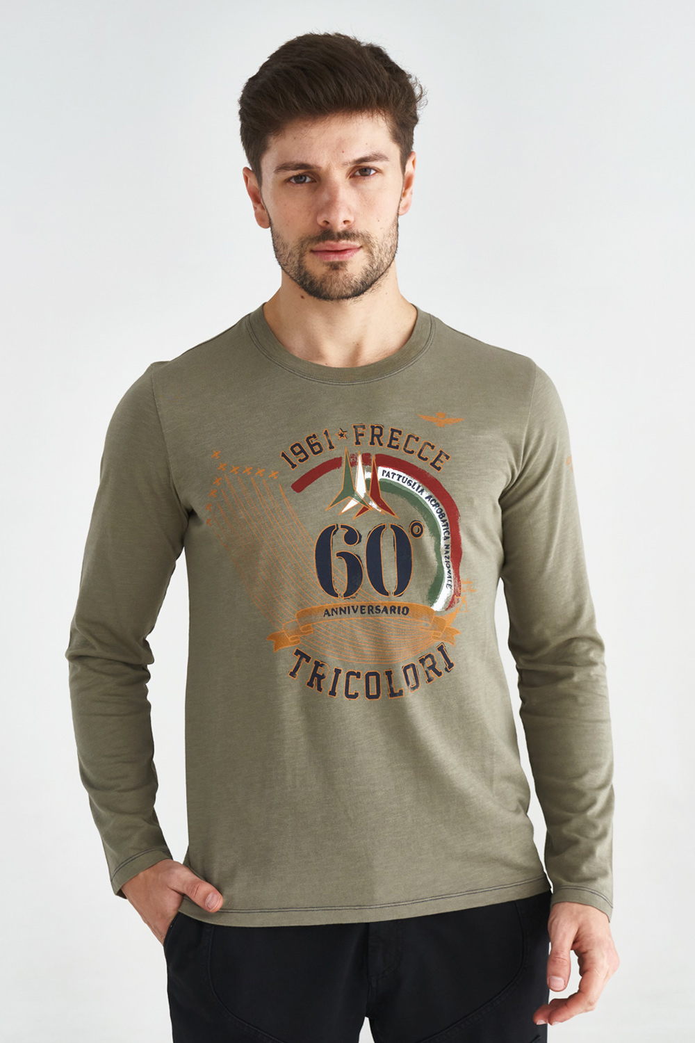 

Лонгслив цвета хаки с декором Frecce Tricolori Aeronautica Militare 3621 XXL