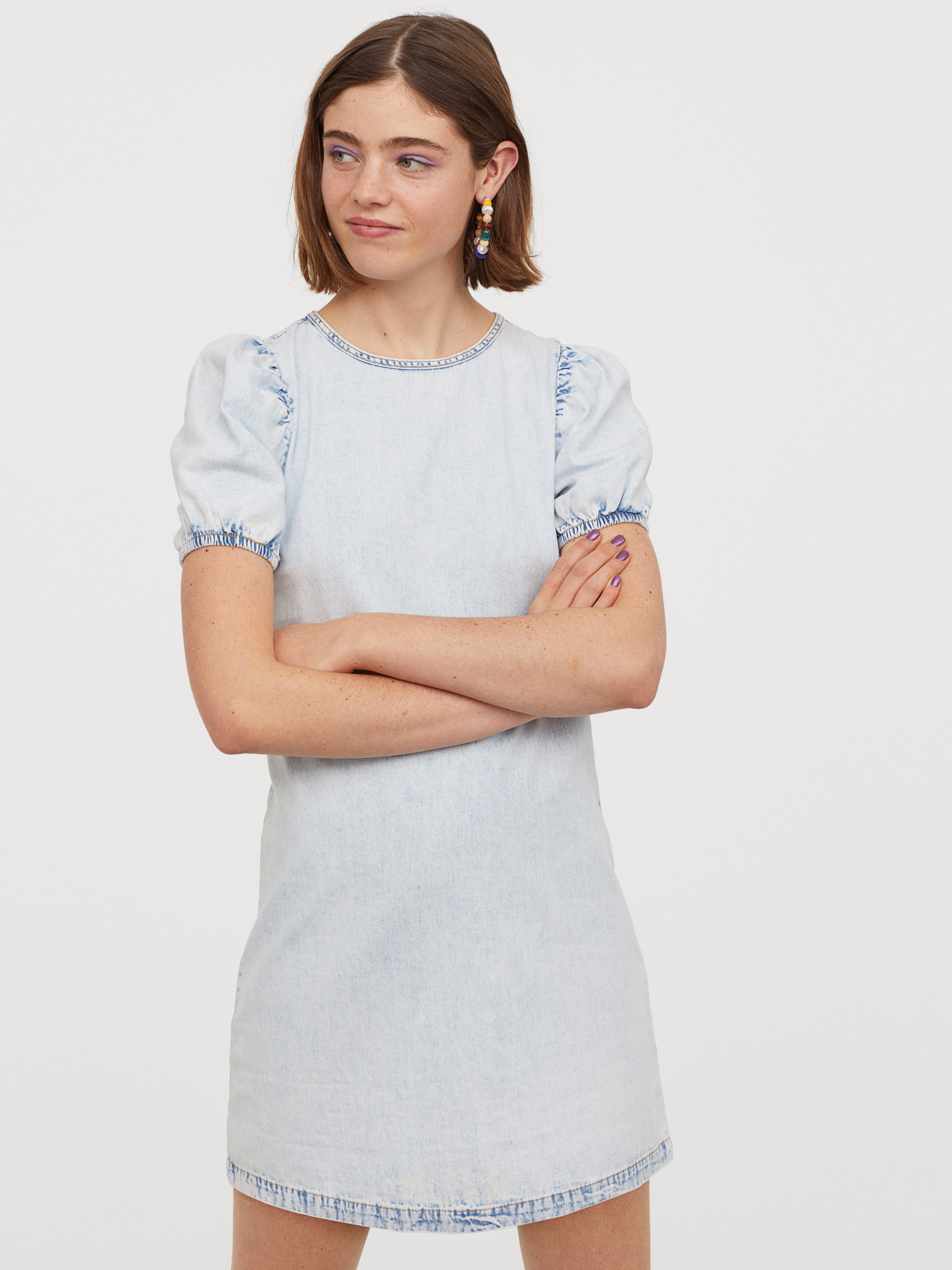 Акція на Сукня-футболка міні осіння жіноча H&M 0838806-1 42 Блакитна від Rozetka