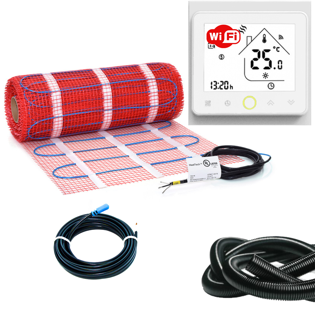 

Нагревательный мат для теплого пола HeatTech HTMAT с WiFi терморегулятором 1200 Вт 6.0 м.кв (HTMAT-240-6.0)