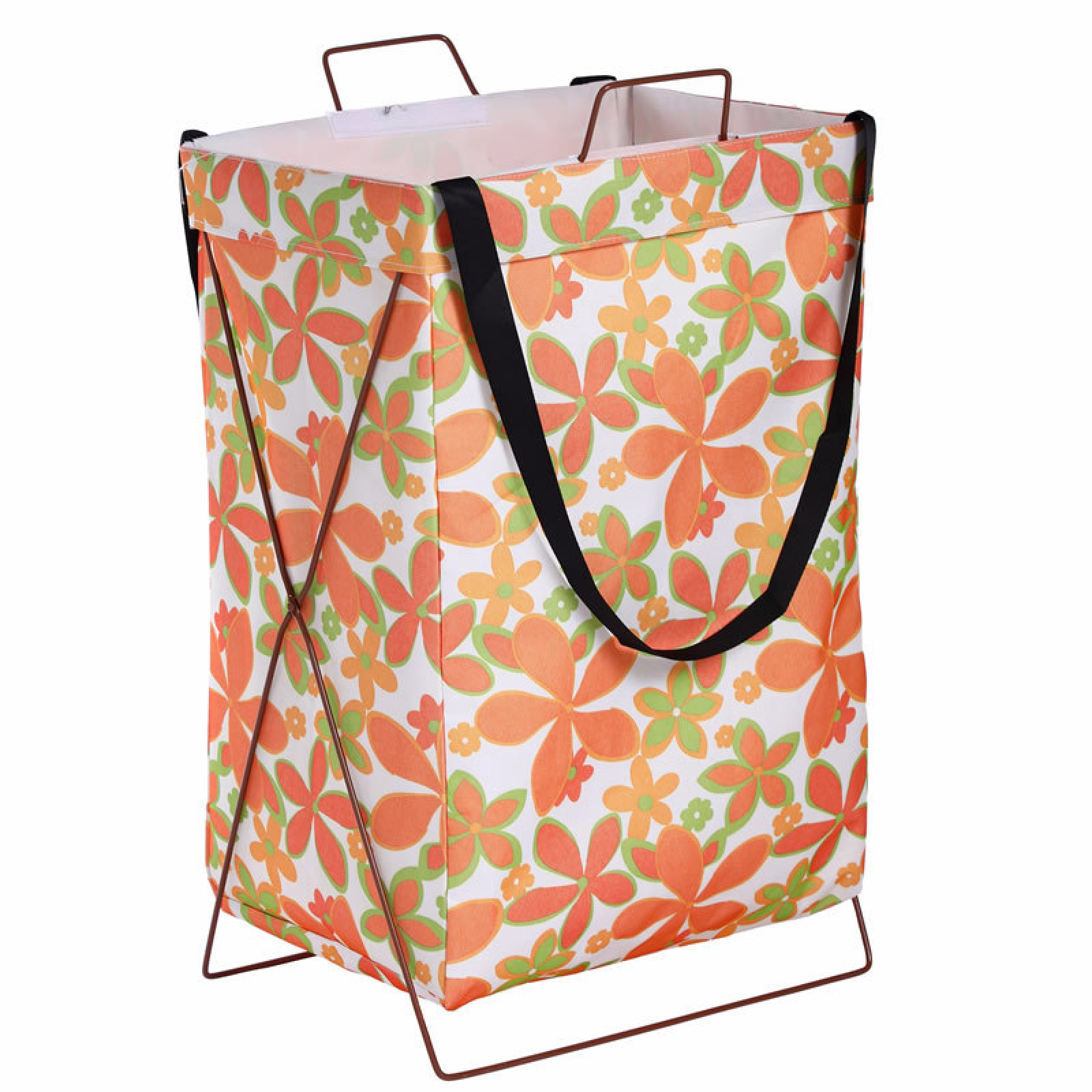 

Корзина сумка для белья игрушек белая Оранжевые цветы (K632 )