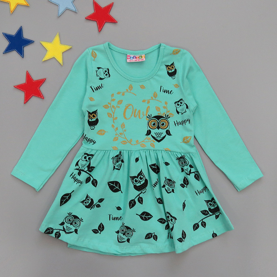 

Платье "Совы" Hacali kids для девочки 86-92 см Бирюзовое 17752