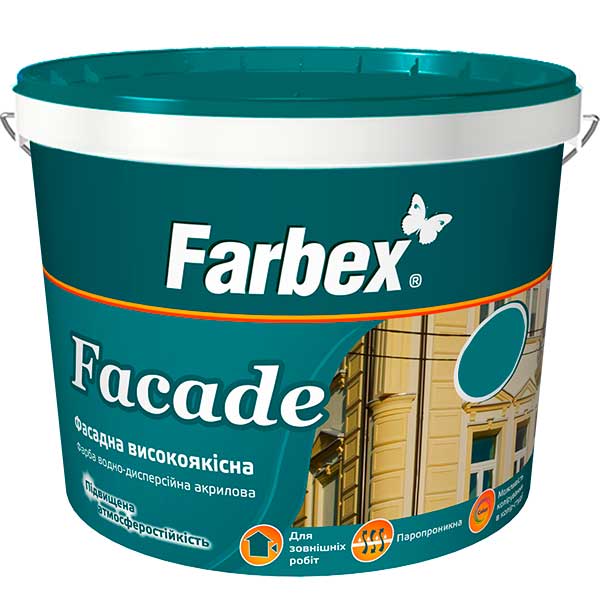 

Фарба фасадна високоякісна водно-дисперсійна акрилова «Facade» Farbex - 7 кг, білий матовий