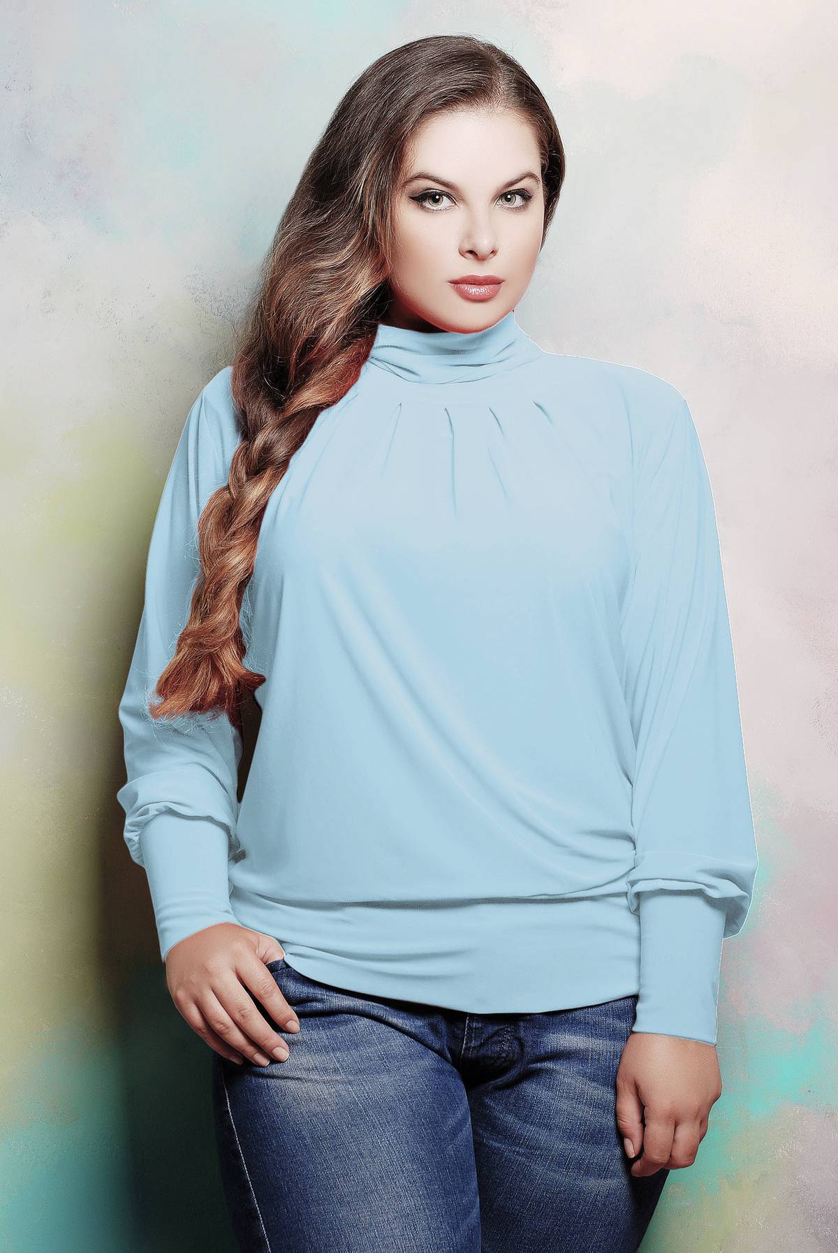 

Гольф со сборкой на горловине Tatiana СБОРКА голубой, Гольф со сборкой на горловине Tatiana СБОРКА голубой 62