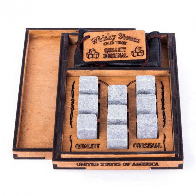 

Камни для виски Whiskey stones Original S Wood 9шт из стеатита + мешочек