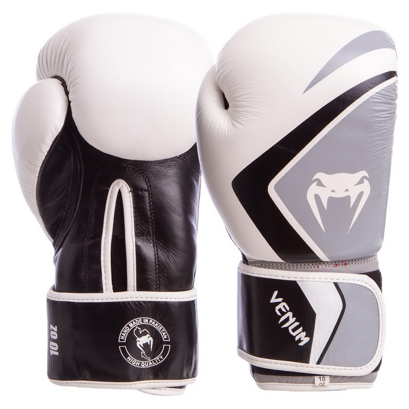 

Перчатки боксерские кожаные на липучке VNM CONTENDER 2.0 (белые-серые), Размер 12oz