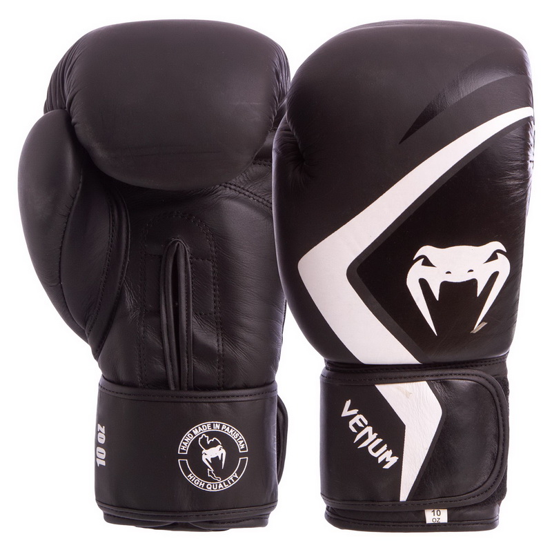 

Перчатки боксерские кожаные на липучке VNM CONTENDER 2.0 (чёрные-белые), Размер 14oz