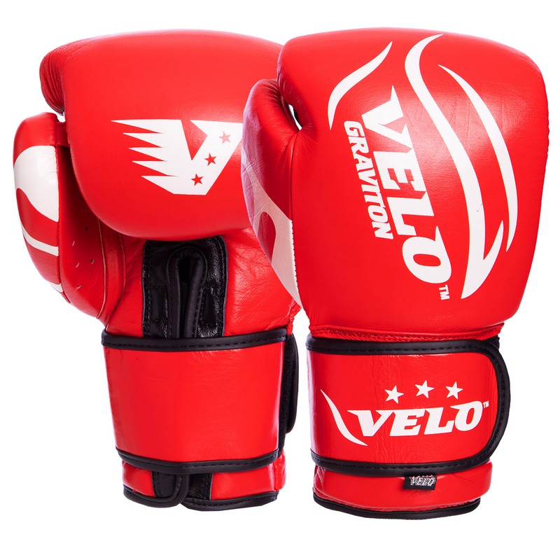 

Перчатки боксерские кожаные на липучке VELO (красные-белые), Размер 10oz