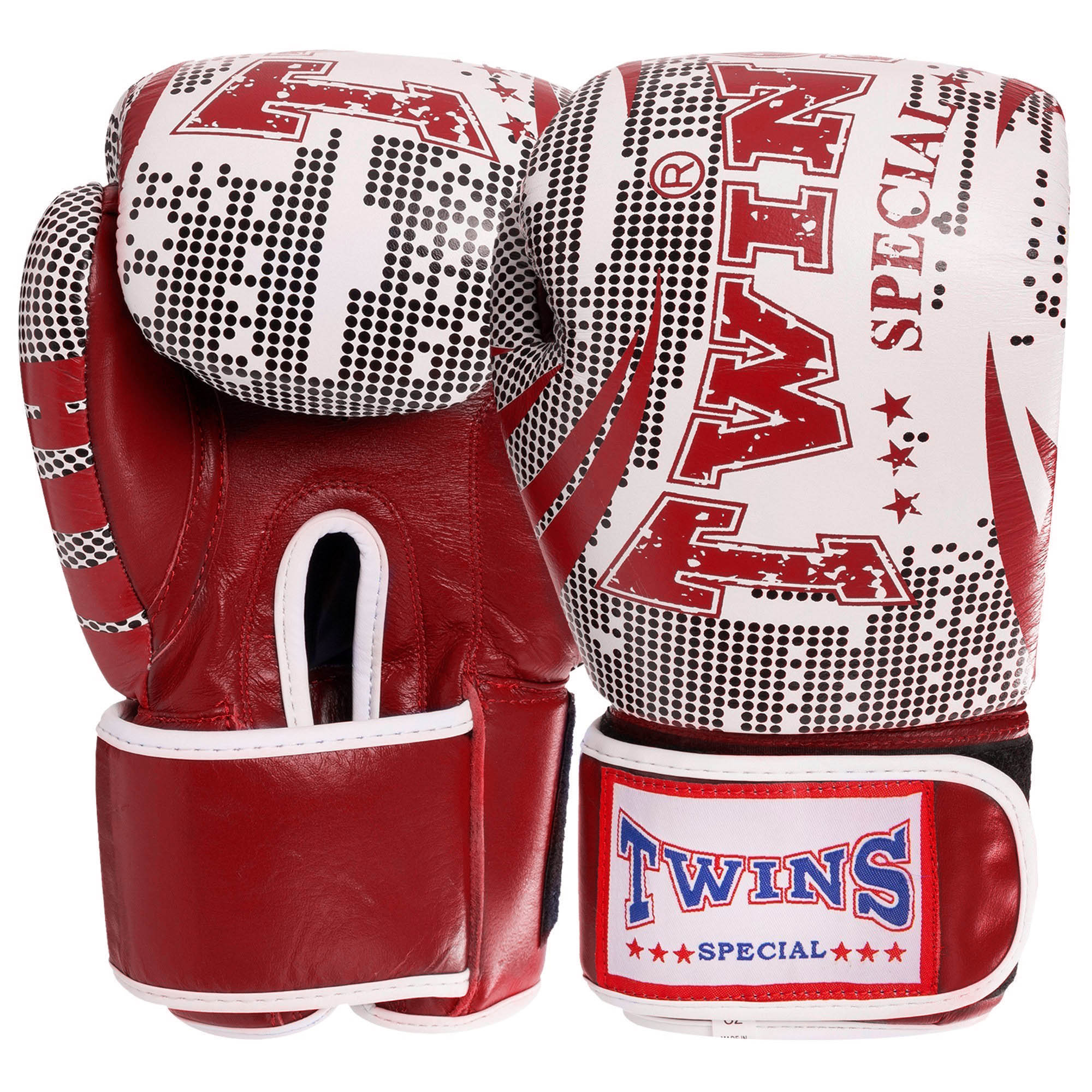 

Перчатки боксерские кожаные на липучке TWN (красные-белые), Размер 10oz