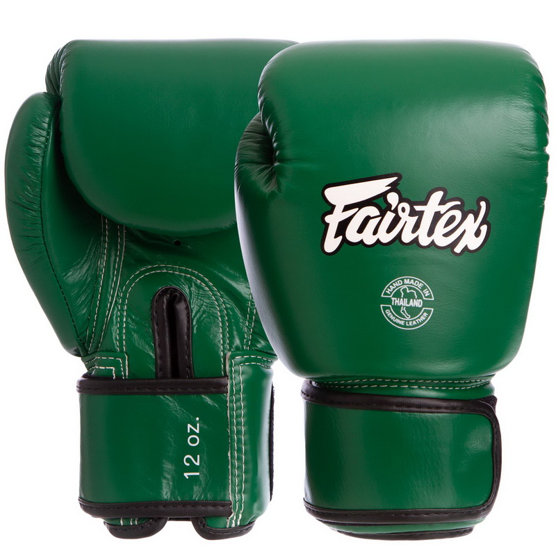 

Перчатки боксерские кожаные на липучке FAIRTEX зелёные, Размер 14oz