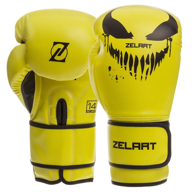 

Перчатки боксерские PU на липучке ZELART жёлтые-чёрные, Размер 10oz