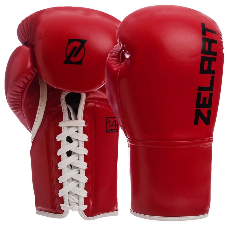 

Перчатки боксерские PU на липучке ZELART красные, Размер 10oz