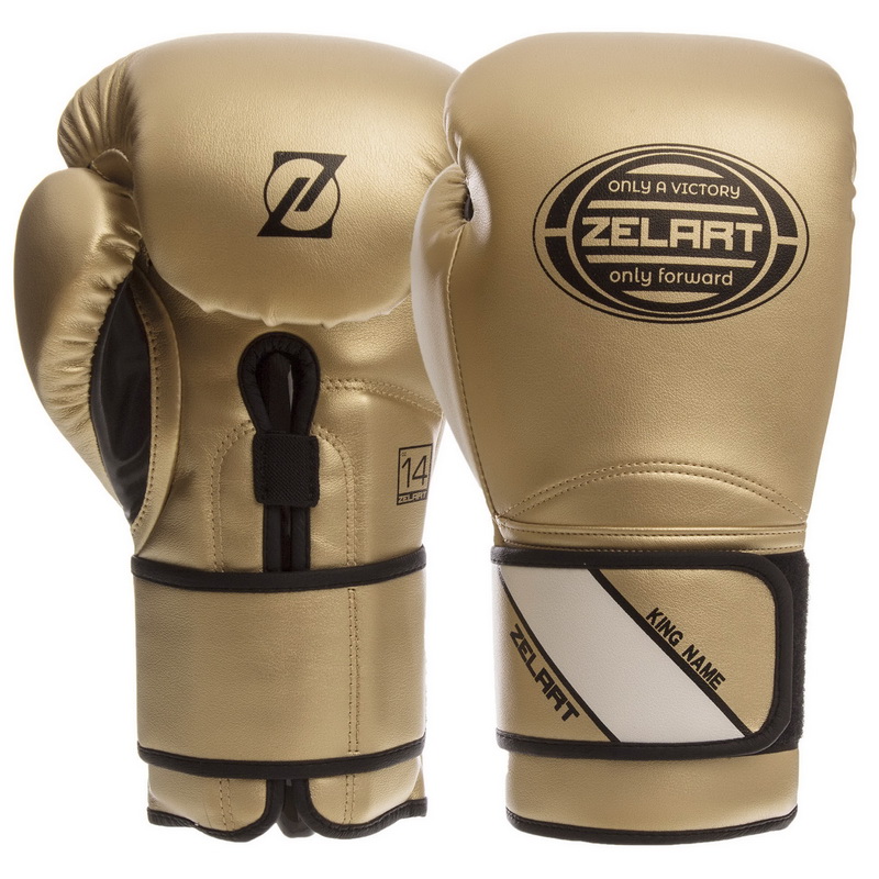 

Перчатки боксерские PU на липучке ZELART золотые-чёрные, Размер 14oz
